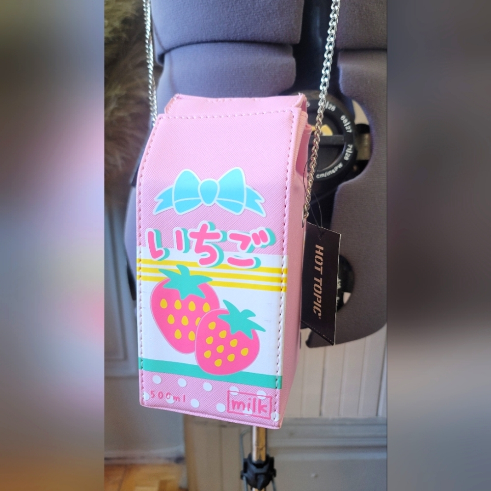 Cute strawberry milk carton purse